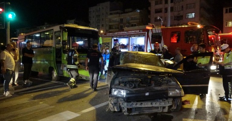Halk otobüsü ile otomobil çarpıştı: 1 ağır yaralı